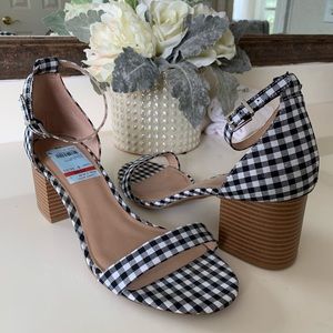 Black/White Gingham Strappy Heels